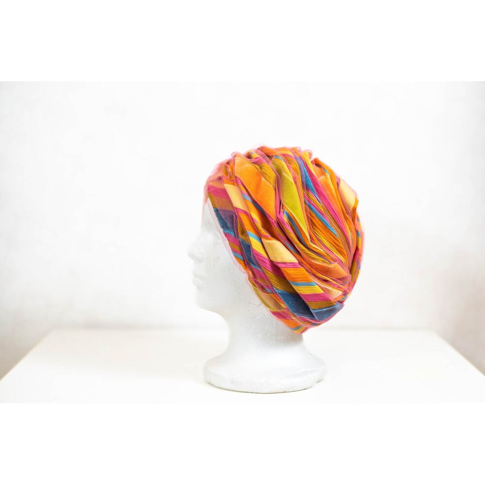 Vintage 60s Bright Colorful Christian Dior Hat, Turban Tulle Chapeaux Cloche - Picture 3 of 12